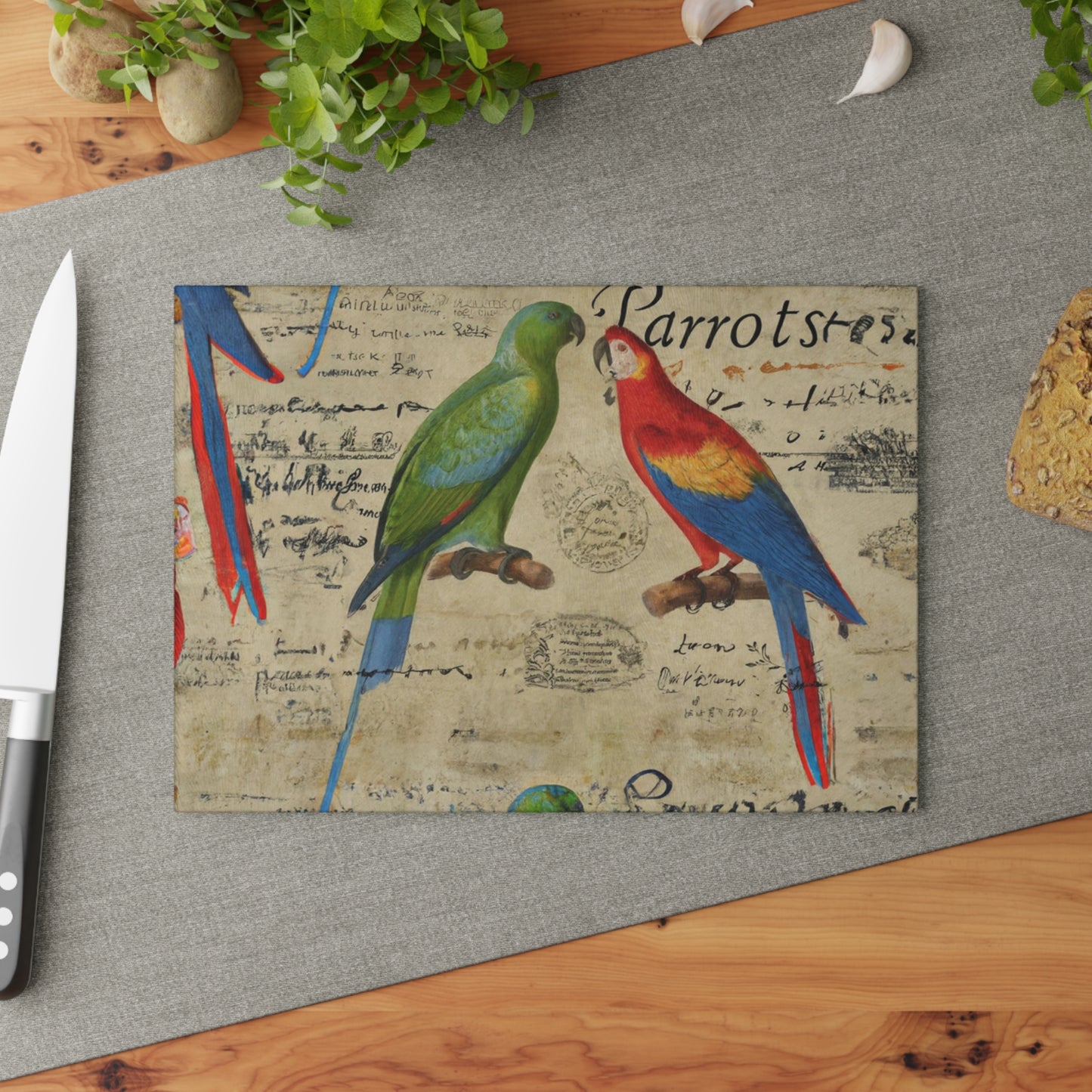 "Purdy Parrots" Glass Cutting Board