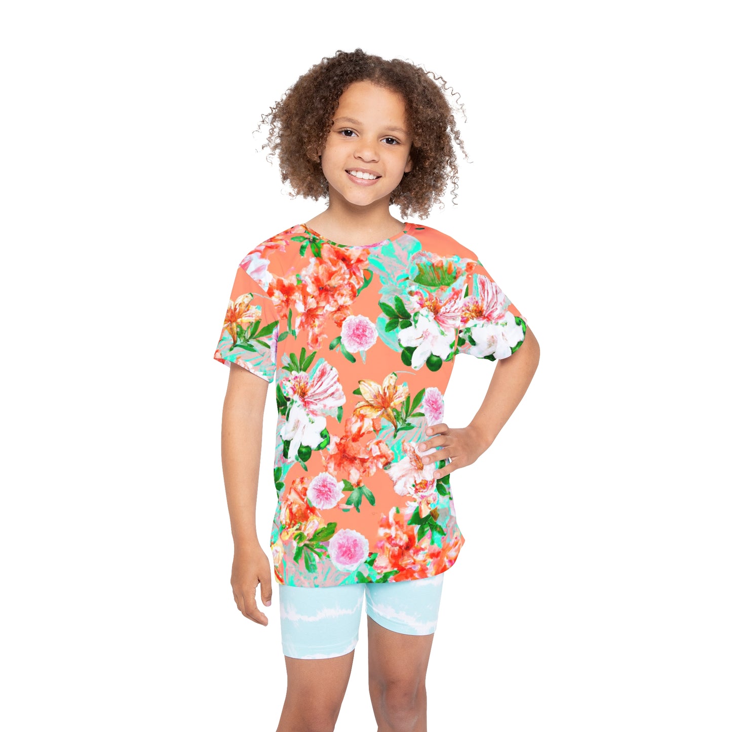"Orangey Flowers" Kids Sports Jersey (AOP)