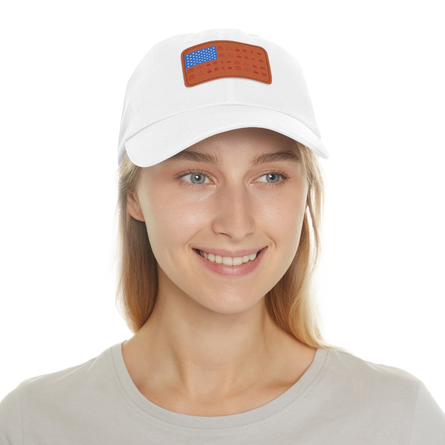 "The Chase" - American Lawyer Dad Hat in White with Leather Patch (Rectangle)