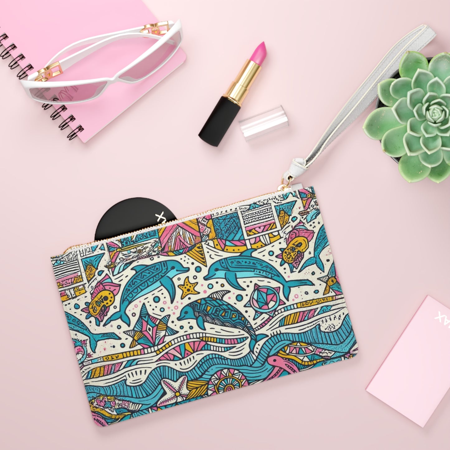 "Geometric Dolphins" Clutch Bag