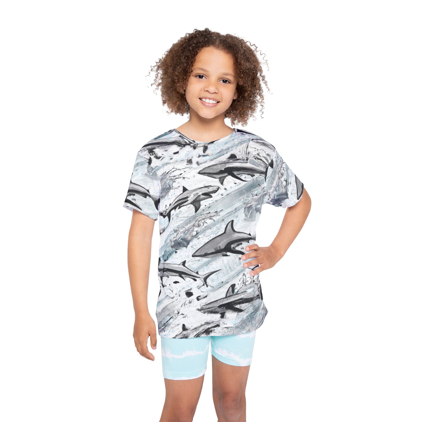 "Monotone Sharks" Kids Sports Jersey (AOP)