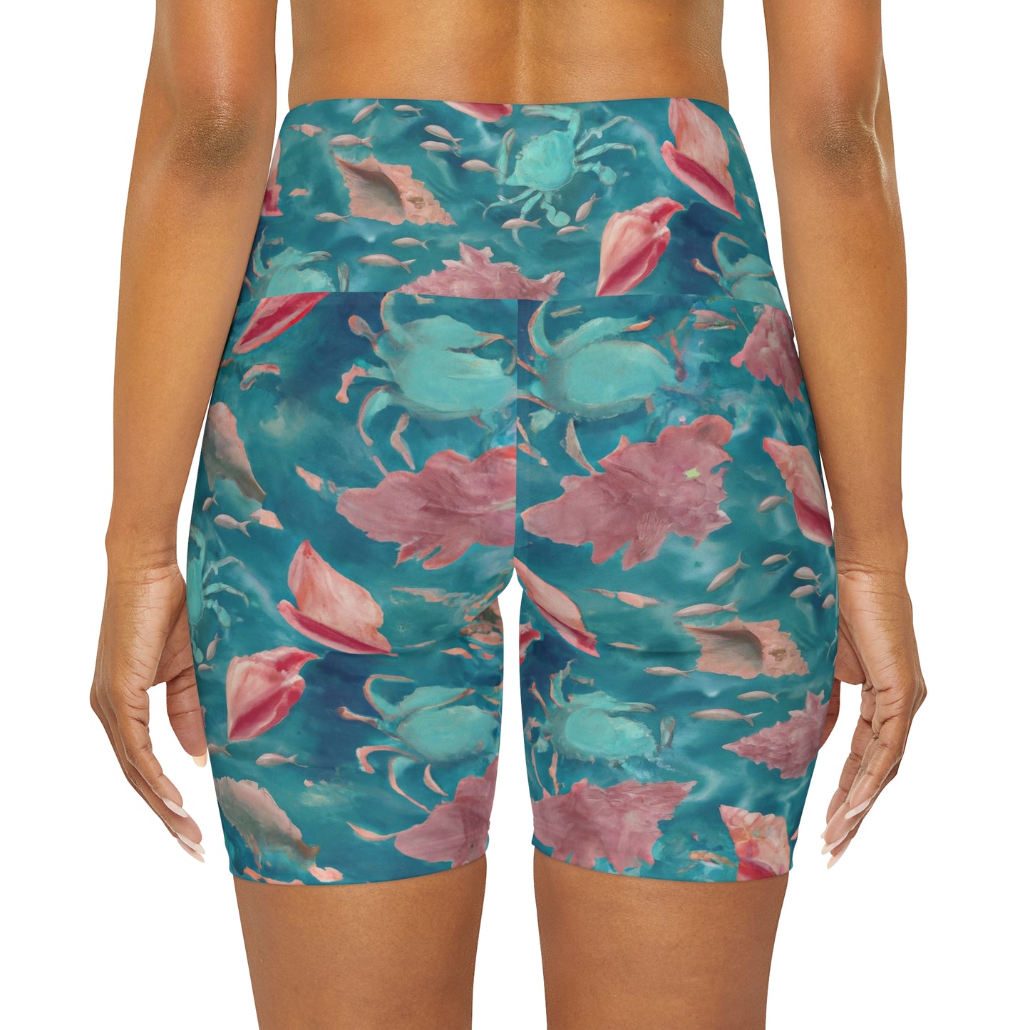 "Caroline" High Waisted Yoga Shorts (AOP)