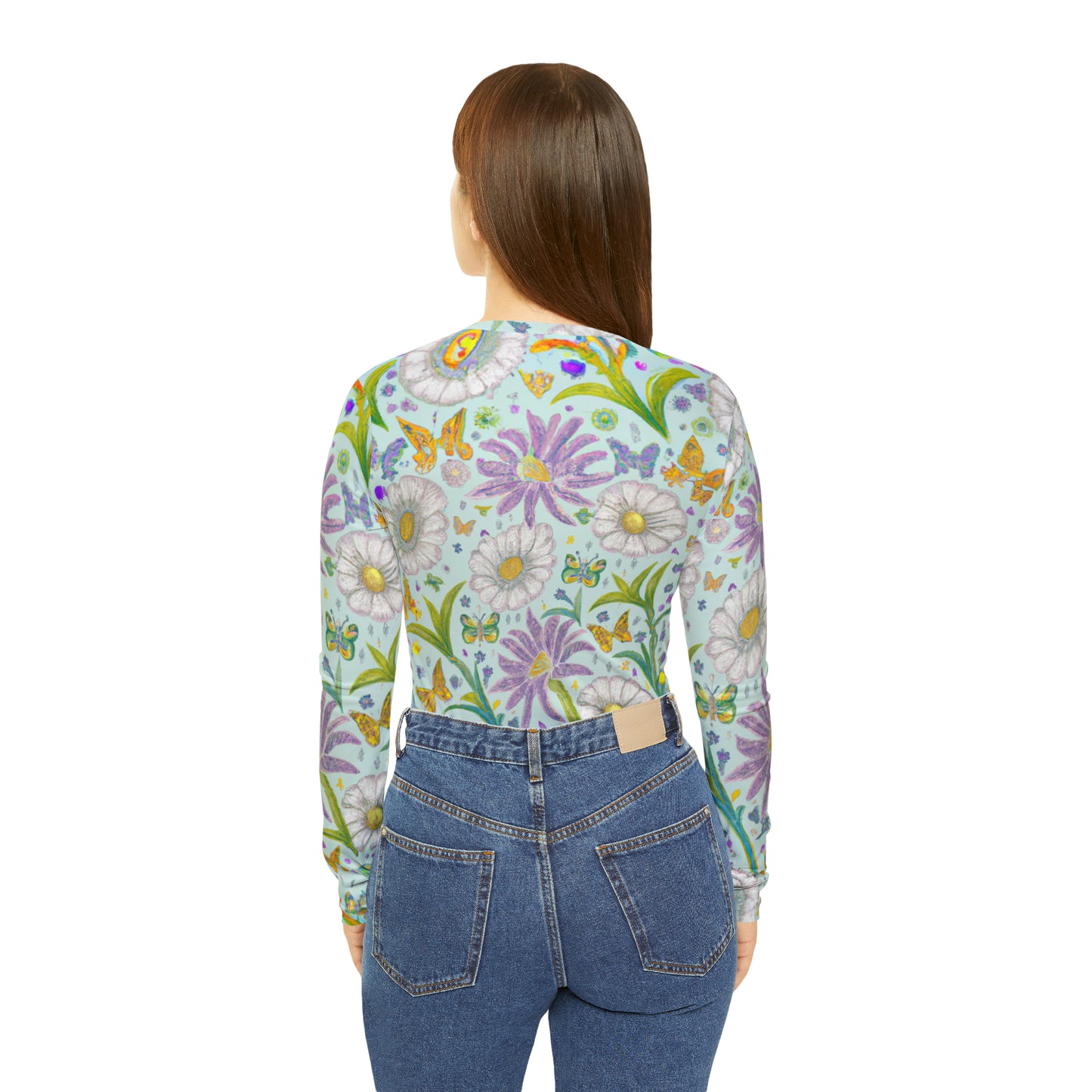 "Phoebe's Butterfly Garden" Women's Long Sleeve V-neck Shirt (AOP)