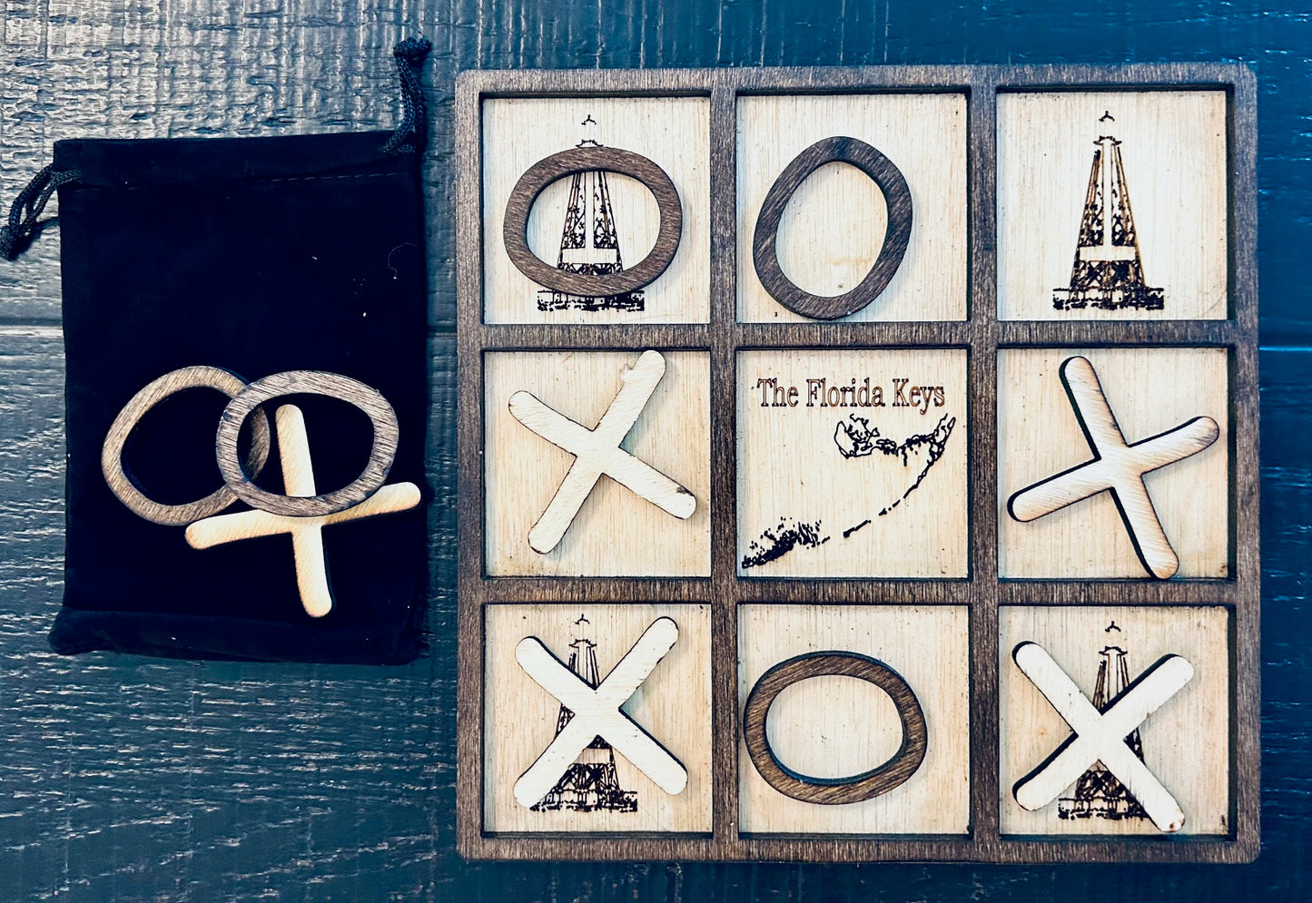 Alligator Reef Standard Wooden Tic Tac Toe Board 8 " by 8 " Laser Engraved and Cut