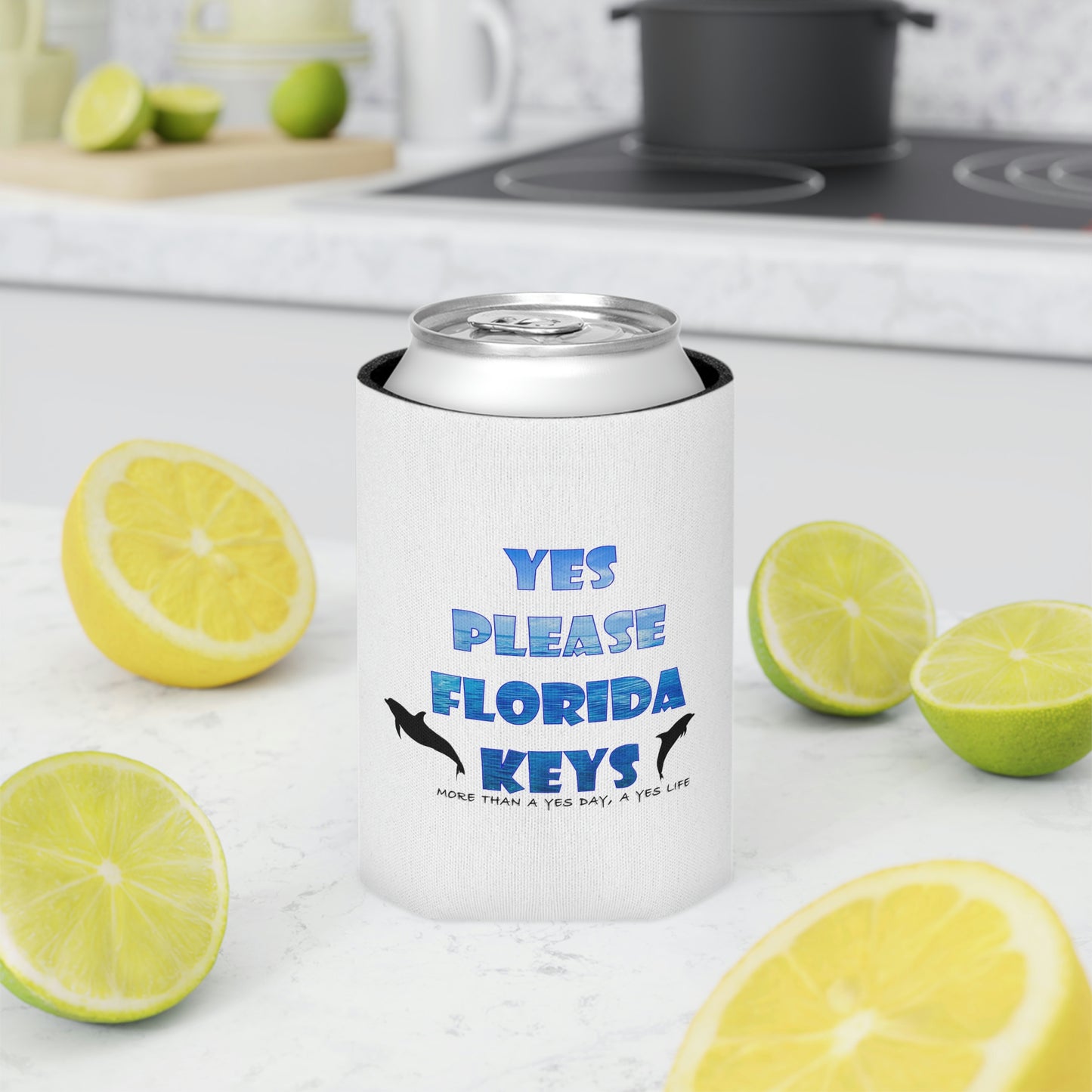 "Yes Please Florida Keys" Dolphin & Water Theme Can Cooler