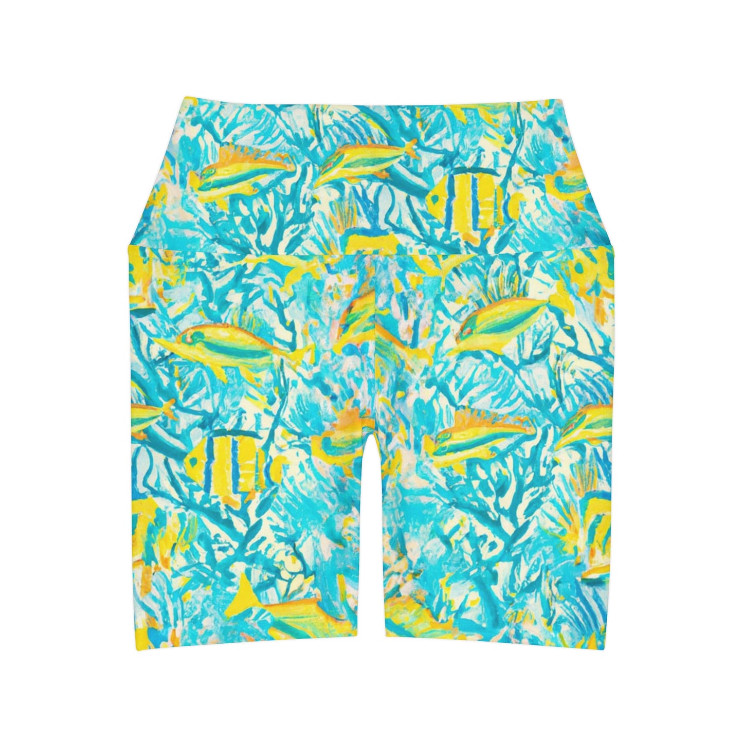 "Mini Aquarium" High Waisted Yoga Shorts (AOP)