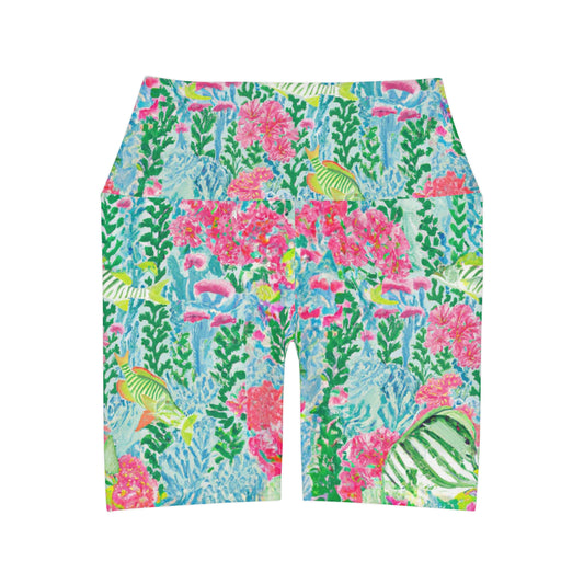 "The Island" High Waisted Yoga Shorts (AOP)