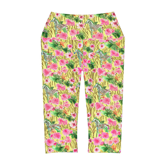 "Yellow Zebras" Yoga Capri Leggings (AOP)