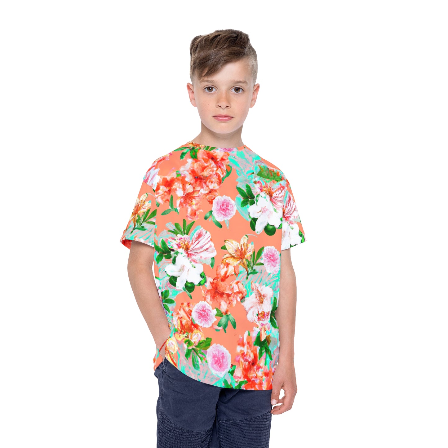 "Orangey Flowers" Kids Sports Jersey (AOP)