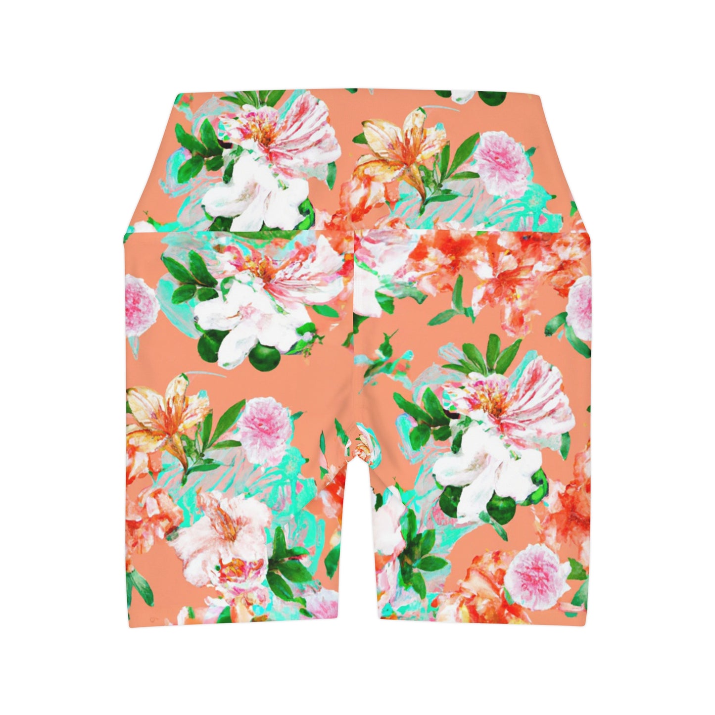 "Orangey Flowers" High Waisted Yoga Shorts (AOP)