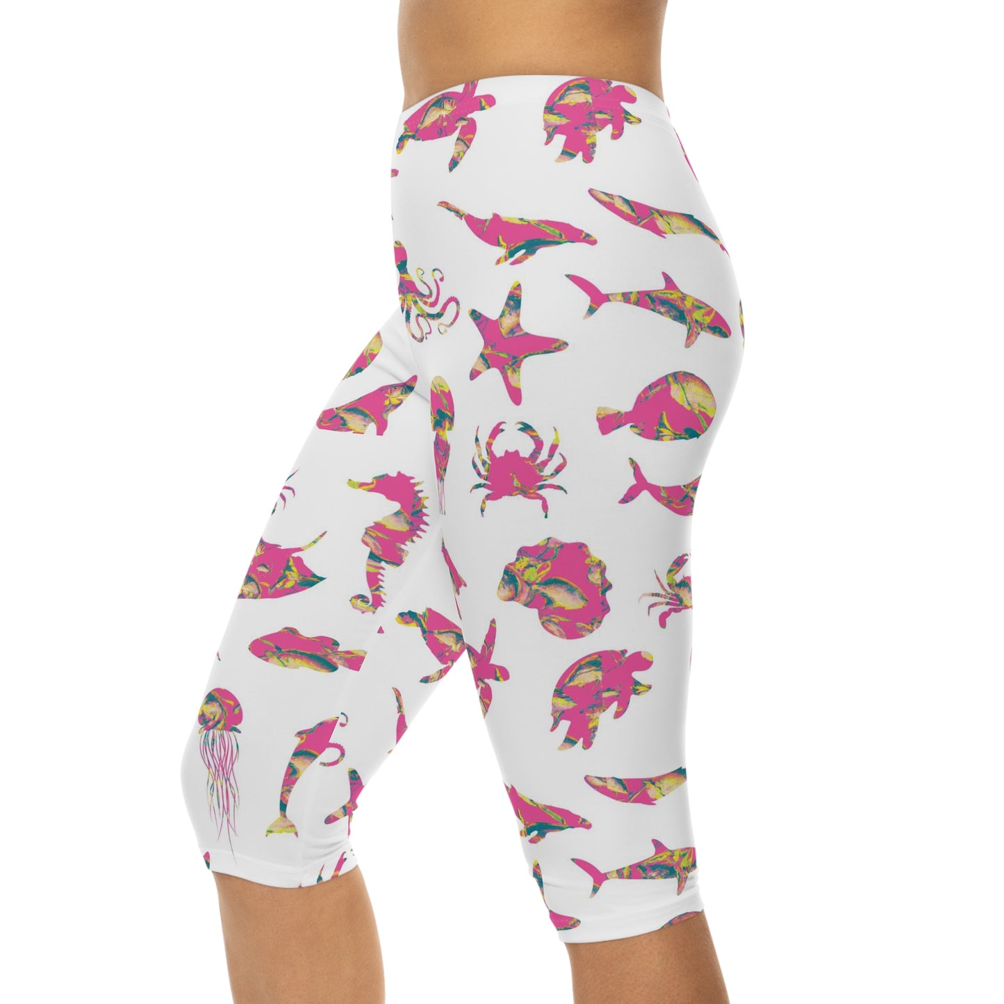 Sea Animals - Pink Snapper Bucket Fill - Women’s Capri Leggings (AOP)