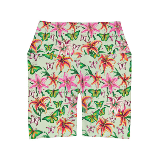 "Stargazer Lilly" High Waisted Yoga Shorts (AOP)