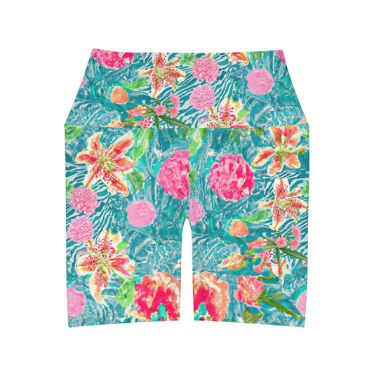 "Trippy Flowers" High Waisted Yoga Shorts (AOP)