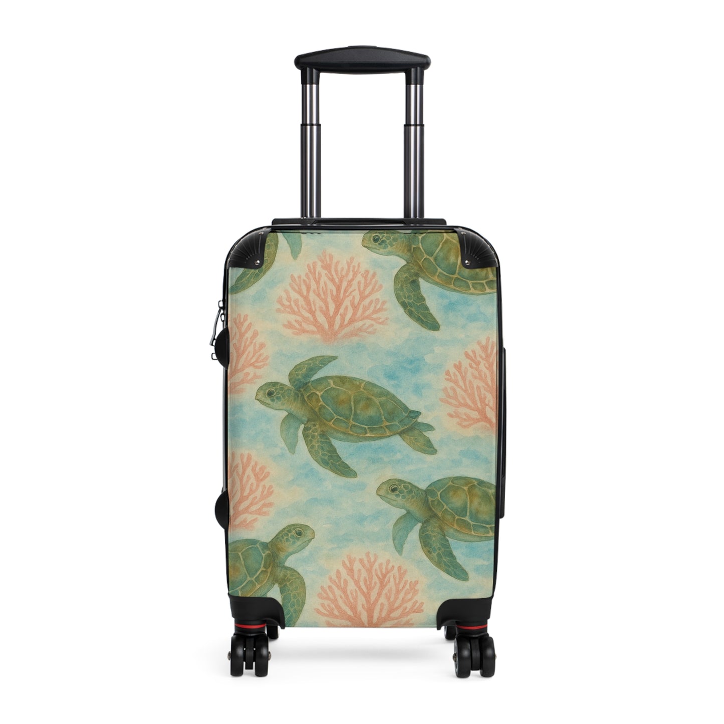 Rolling Suitcase- Watercolor Sea Turtle and Sea Fan Print for Ocean Lovers