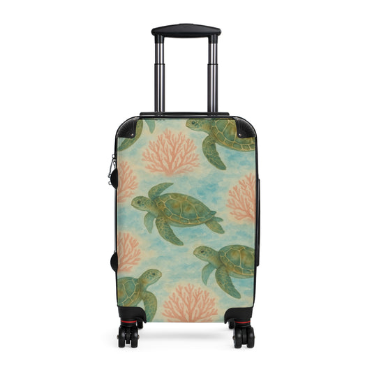 Rolling Suitcase- Watercolor Sea Turtle and Sea Fan Print for Ocean Lovers