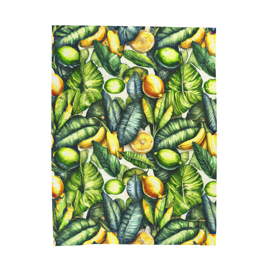 Lemon Leaves Velveteen Plush Blanket