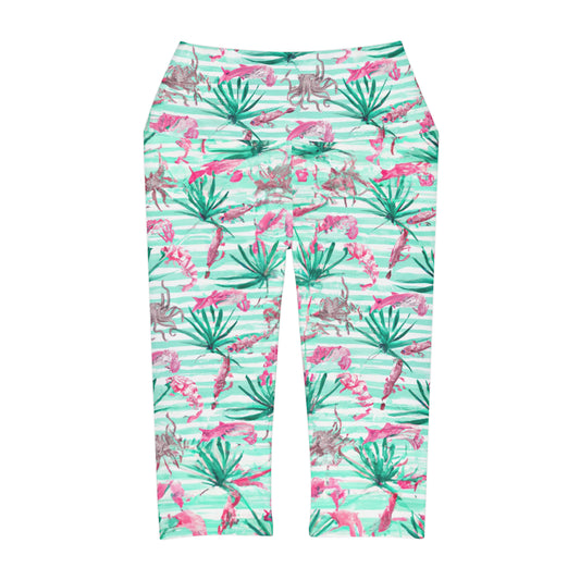 "Pink Octopus" Yoga Capri Leggings (AOP)