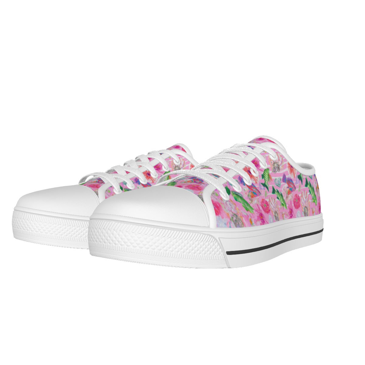 "Pink Florida Keys" All-over Print Women's White Sole Canvas Shoes