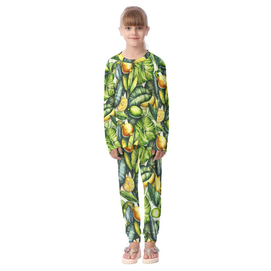 "Lemon Leaves" All-Over Print Kid's Pajamas Set