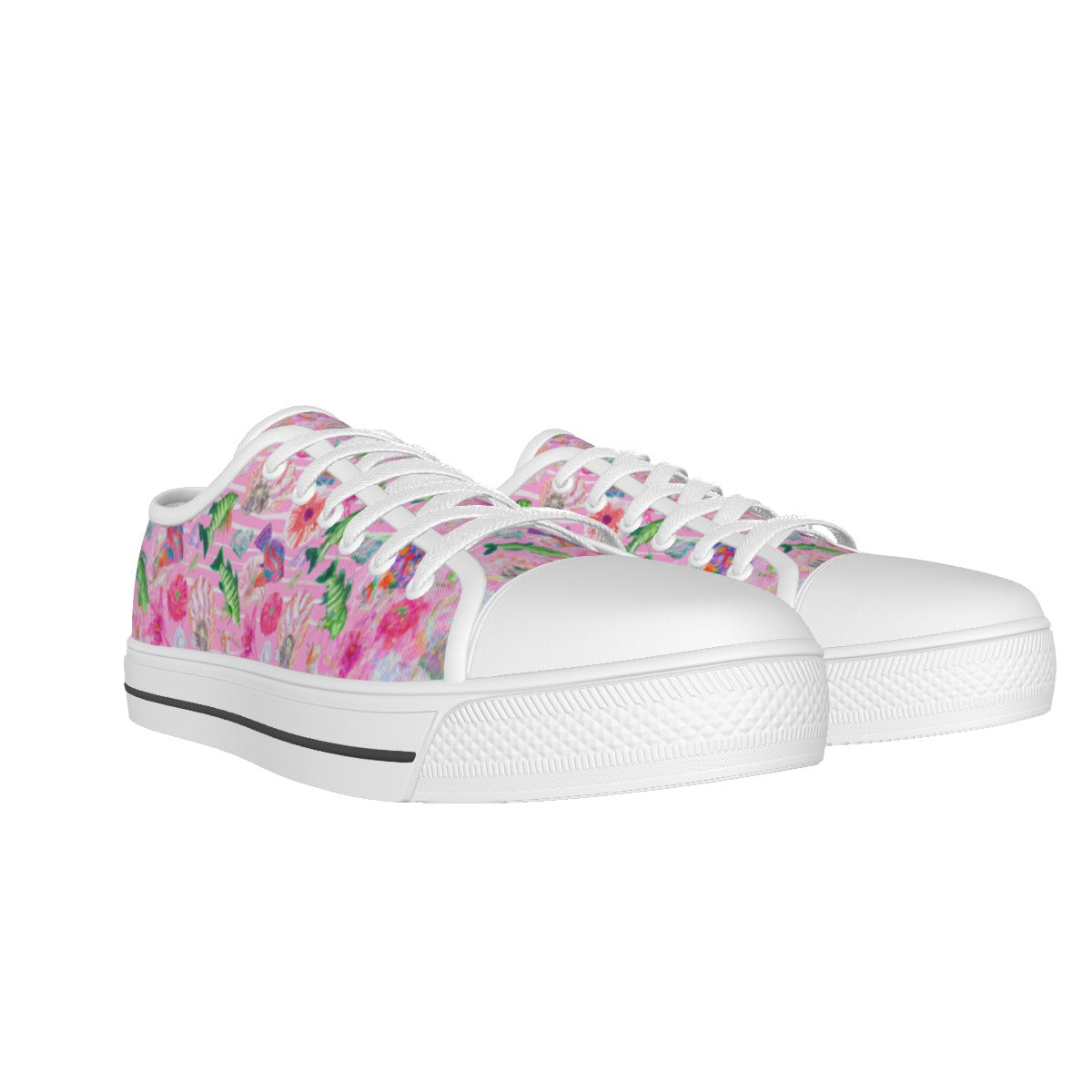 "Pink Florida Keys" All-over Print Women's White Sole Canvas Shoes