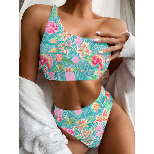 Trippy Flowers - All-Over Print Women's Bikini With Single Shoulder