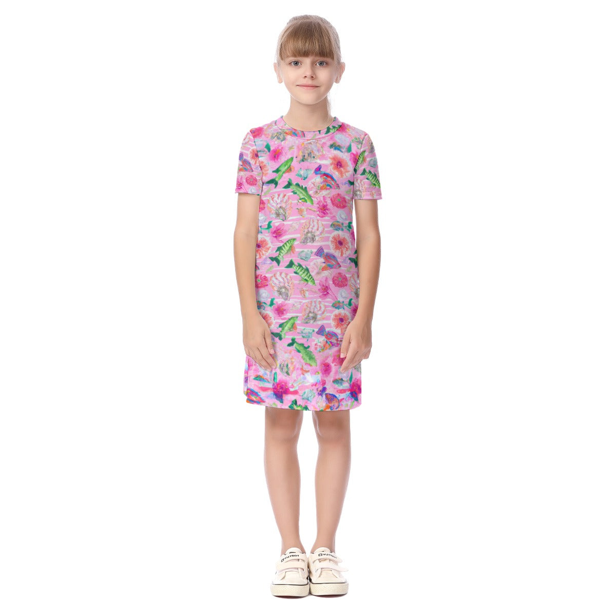 "Pink Florida Keys" All-Over Print Kid's Short Sleeve Dress