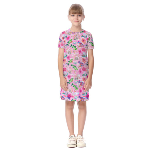 "Pink Florida Keys" All-Over Print Kid's Short Sleeve Dress