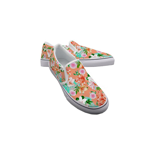 Orangey Flowers Kid's Slip On Sneakers