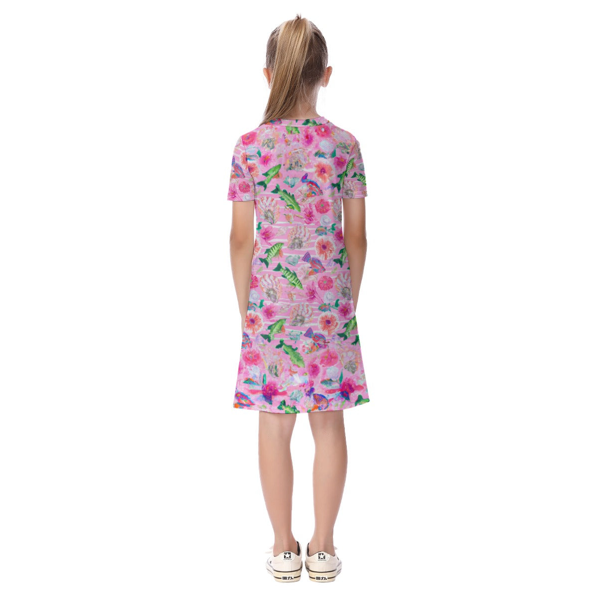 "Pink Florida Keys" All-Over Print Kid's Short Sleeve Dress