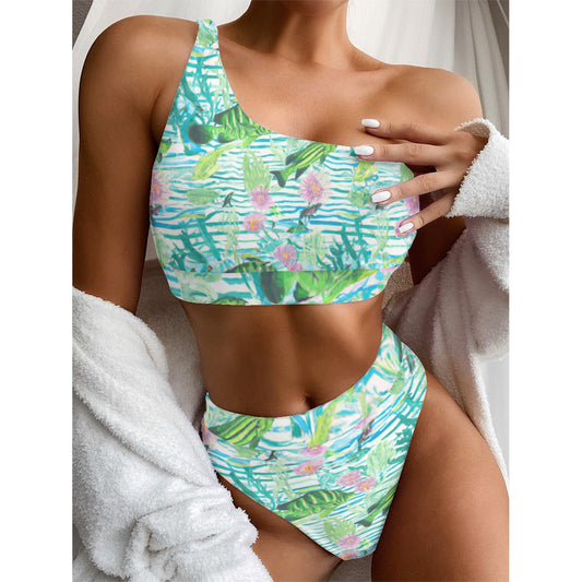 "Tank Dreams" All-Over Print Women's Bikini With Single Shoulder