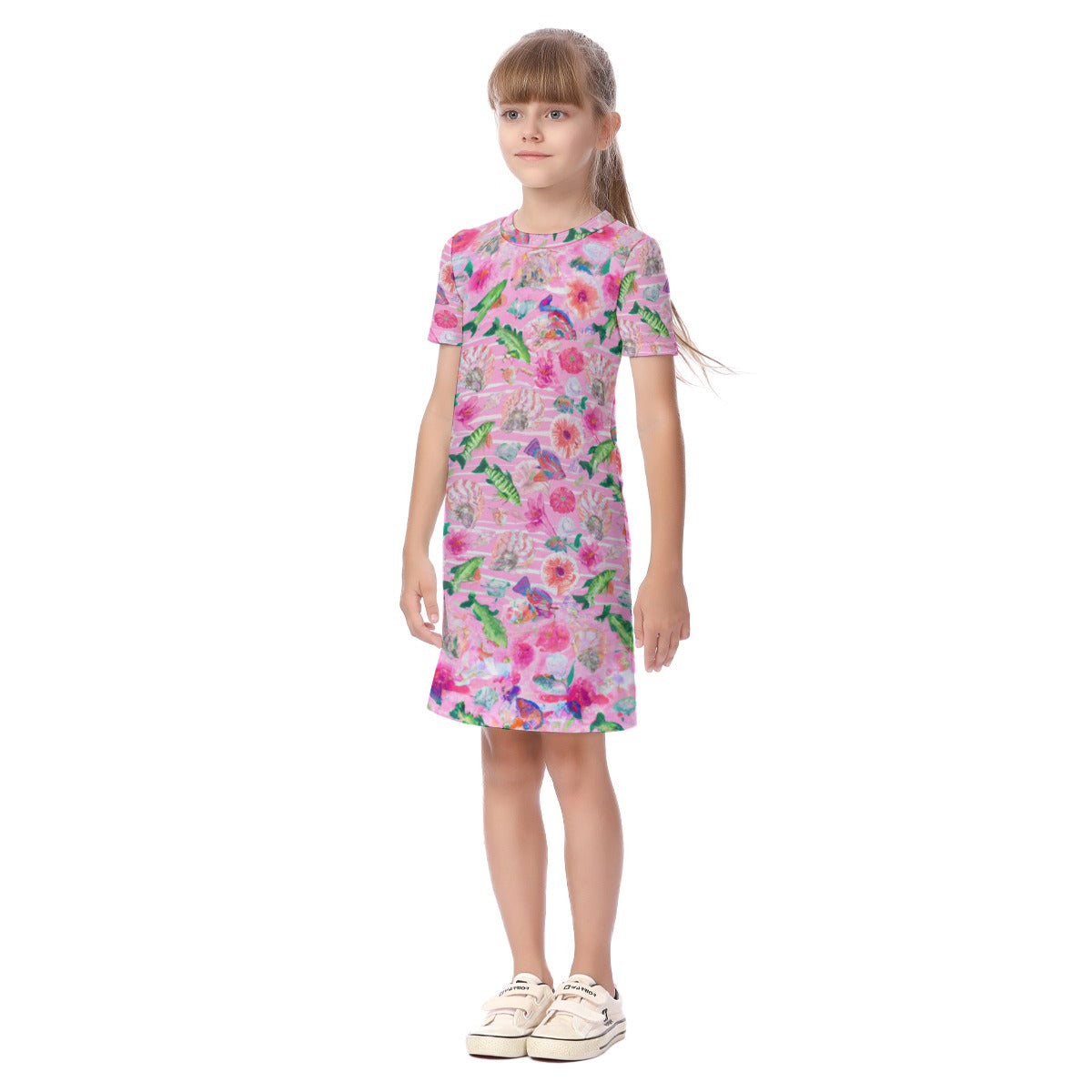 "Pink Florida Keys" All-Over Print Kid's Short Sleeve Dress