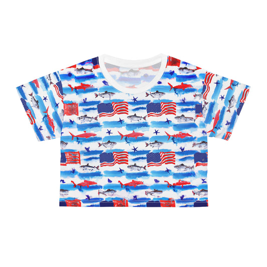 "USA Sharks" Crop Tee (AOP)