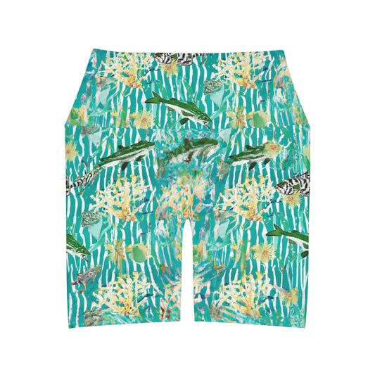 "Tavernier" High Waisted Yoga Shorts (AOP)