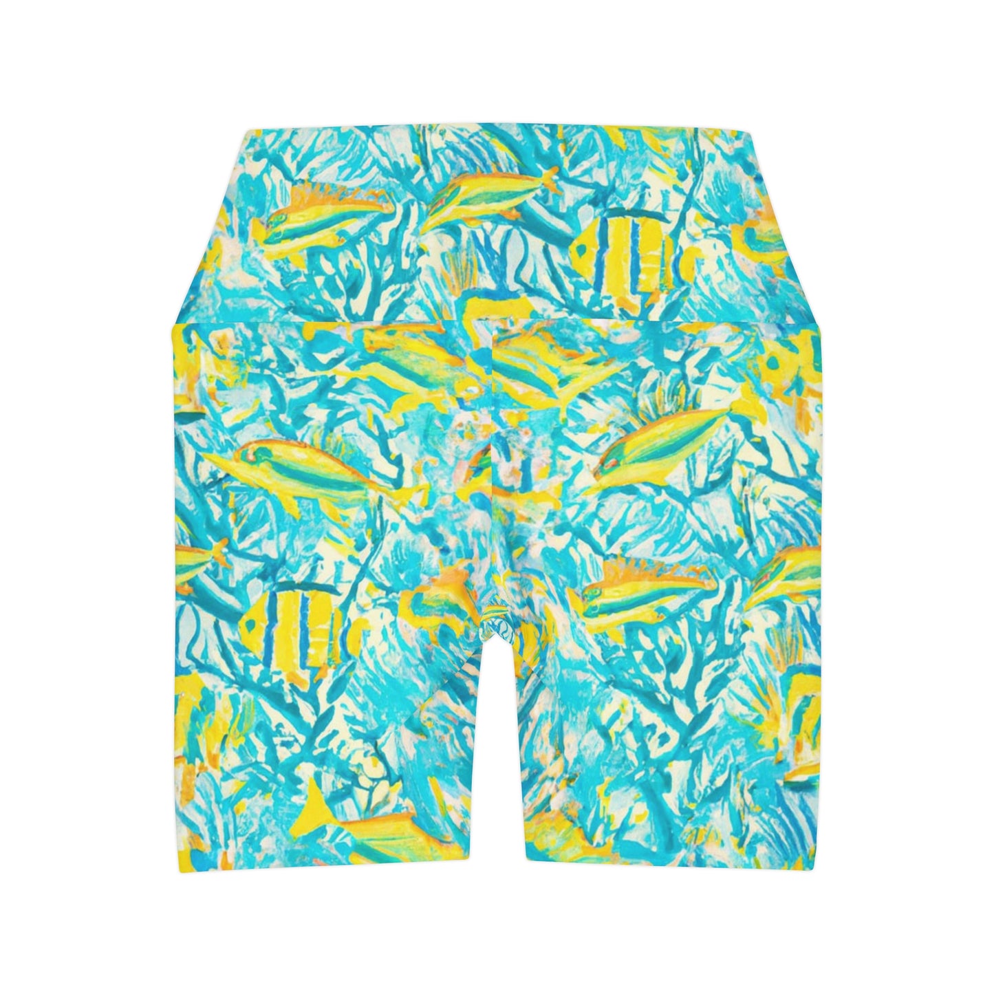 "Mini Aquarium" High Waisted Yoga Shorts (AOP)