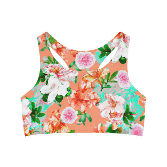 "Orangey Flowers" Seamless Sports Bra (AOP)