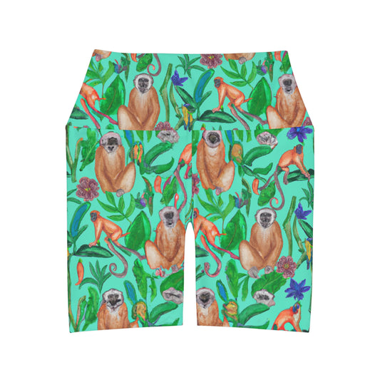 "Turquoise Jungle" High Waisted Yoga Shorts (AOP)