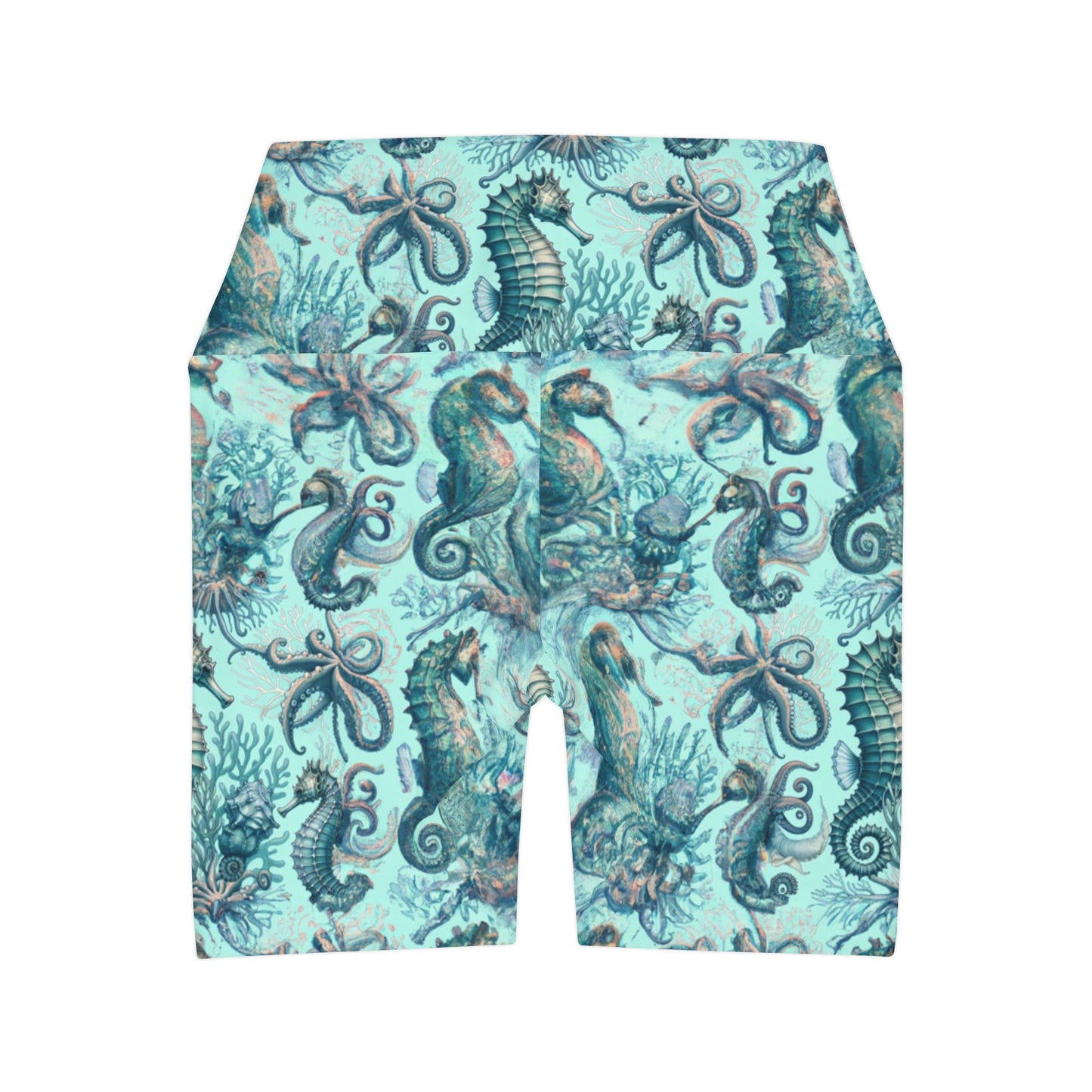"Seahorse Queen" High Waisted Yoga Shorts (AOP)