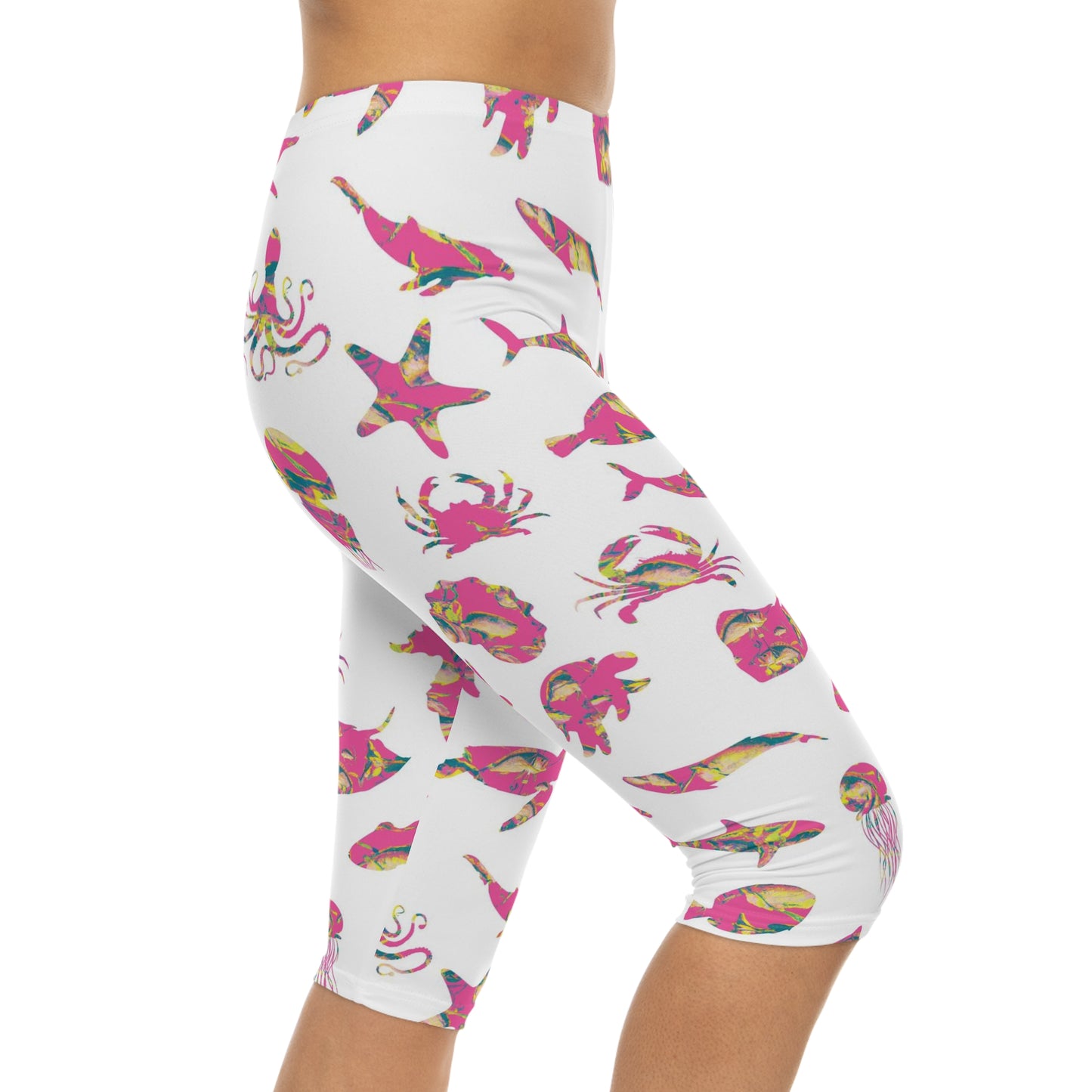 Sea Animals - Pink Snapper Bucket Fill - Women’s Capri Leggings (AOP)