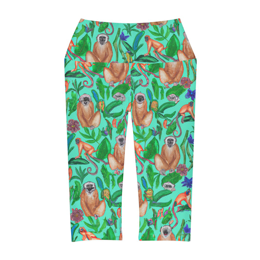 "Turquoise Jungle" Yoga Capri Leggings (AOP)