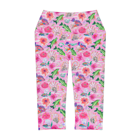 "Pink Florida Keys" Yoga Capri Leggings (AOP)