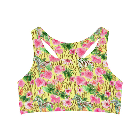 "Yellow Zebras" Seamless Sports Bra (AOP)