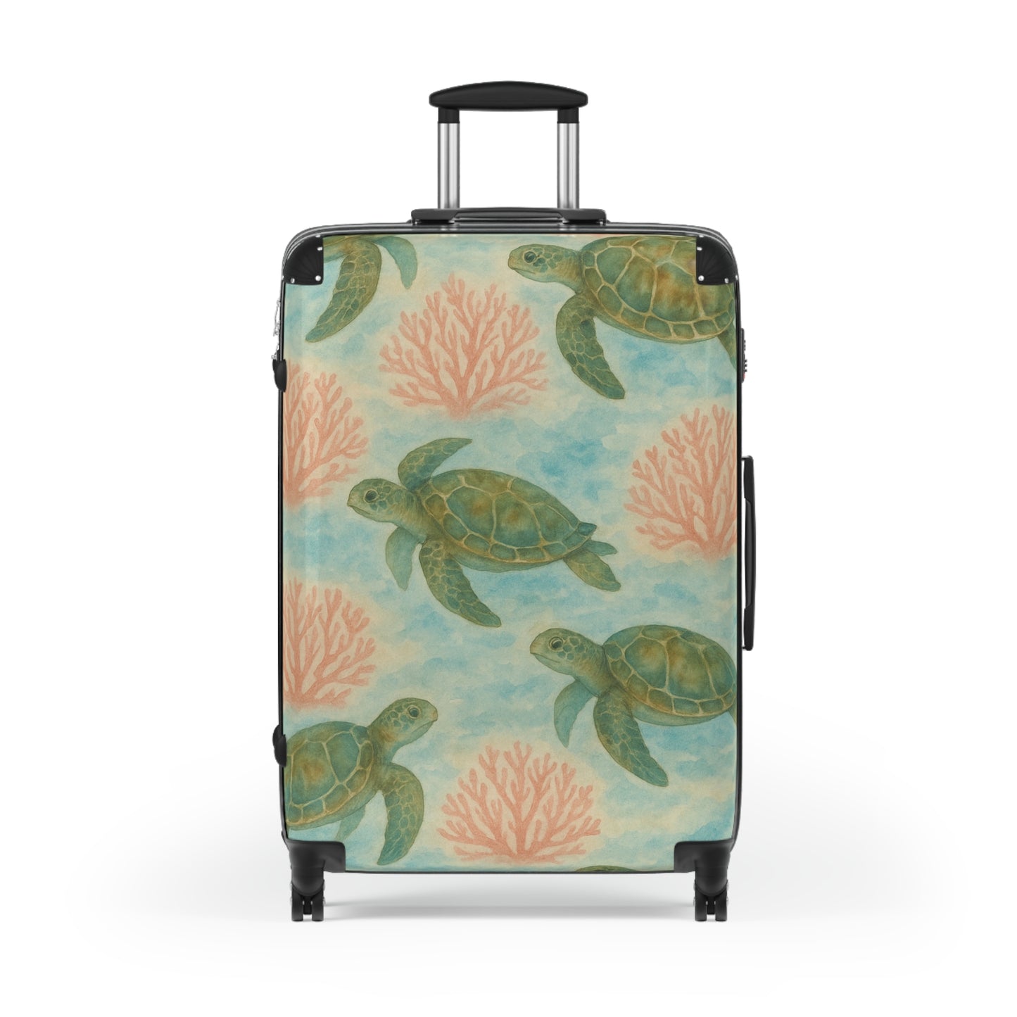 Rolling Suitcase- Watercolor Sea Turtle and Sea Fan Print for Ocean Lovers