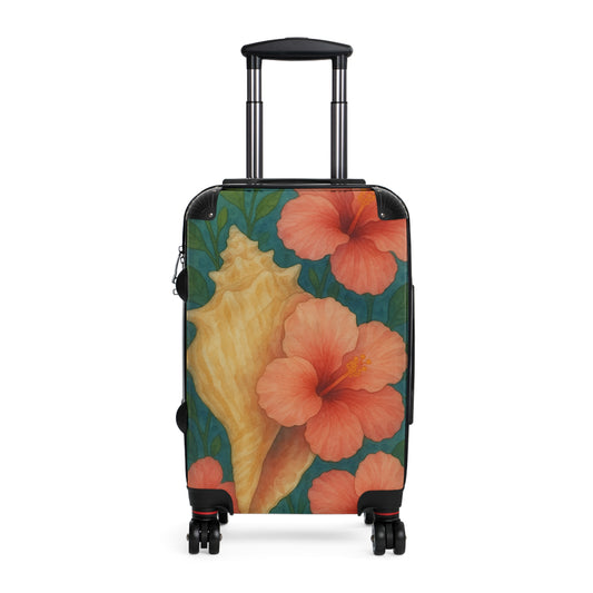 Conch Shells and Hibiscus Tropical Design- Rolling Suitcase