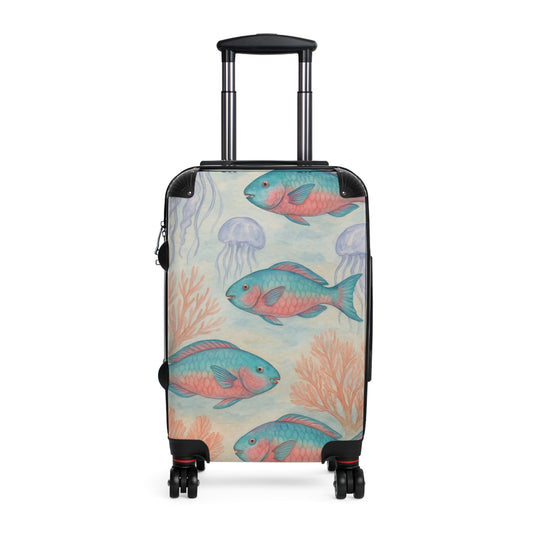 Rolling Suitcase - Parrot Fish and Jelly Fish Design
