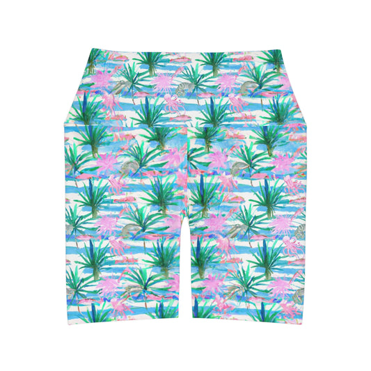 "Seafan Confetti" High Waisted Yoga Shorts (AOP)