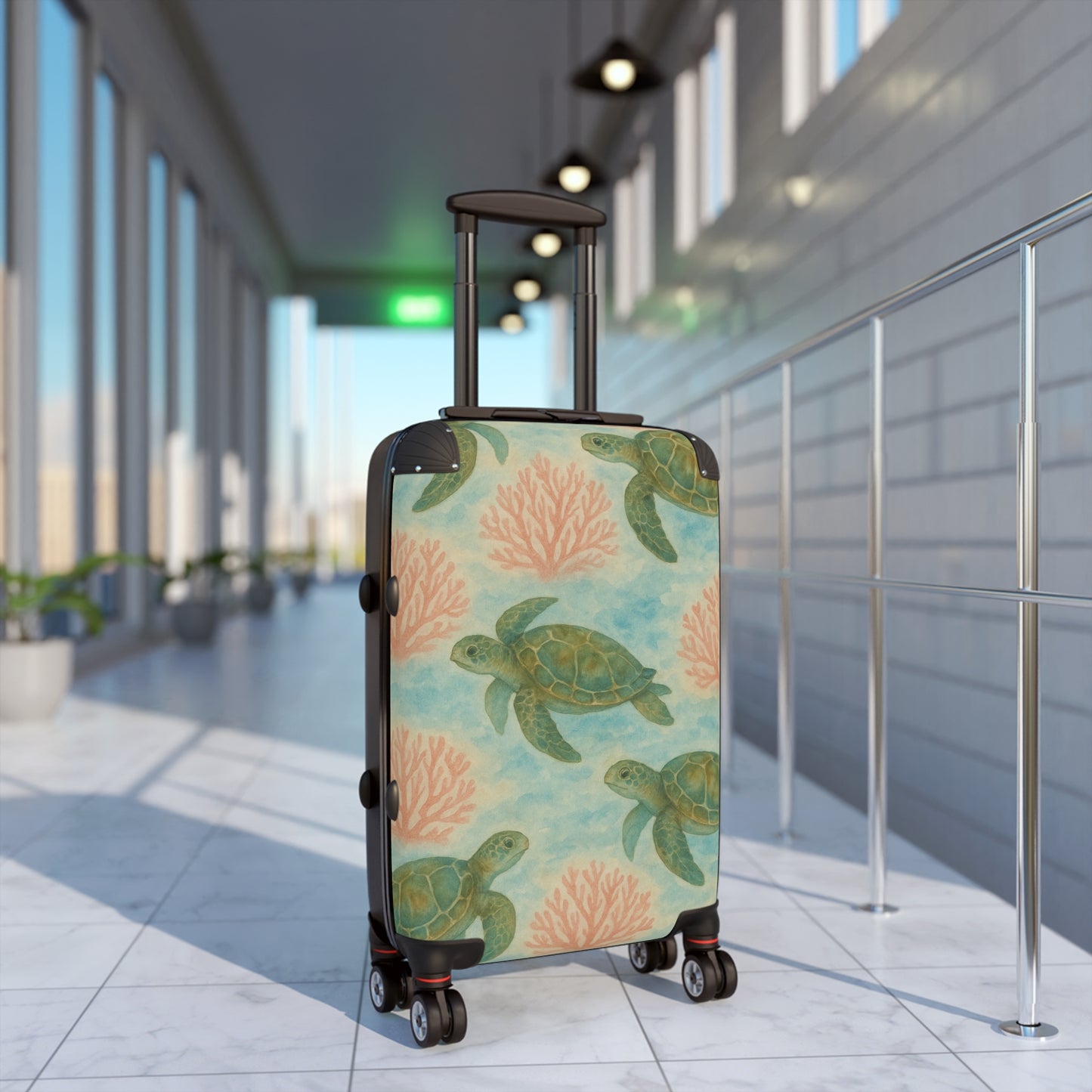 Rolling Suitcase- Watercolor Sea Turtle and Sea Fan Print for Ocean Lovers