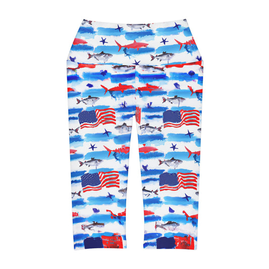 "USA Sharks" Yoga Capri Leggings (AOP)