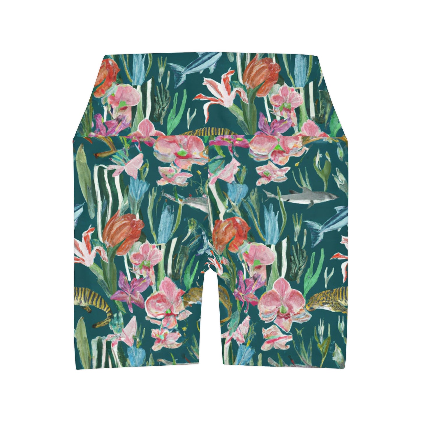 "Real Tiger Sharks" High Waisted Yoga Shorts (AOP)