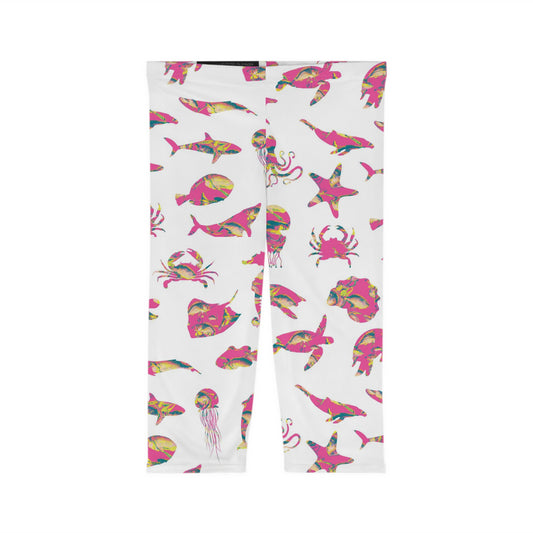 Sea Animals - Pink Snapper Bucket Fill - Women’s Capri Leggings (AOP)