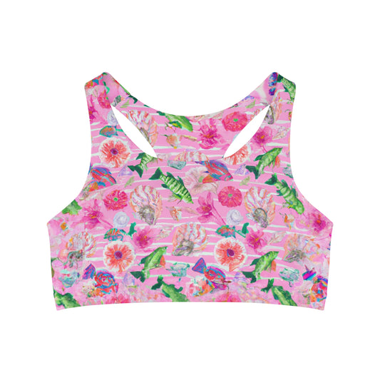 "Pink Florida Keys" Seamless Sports Bra (AOP)